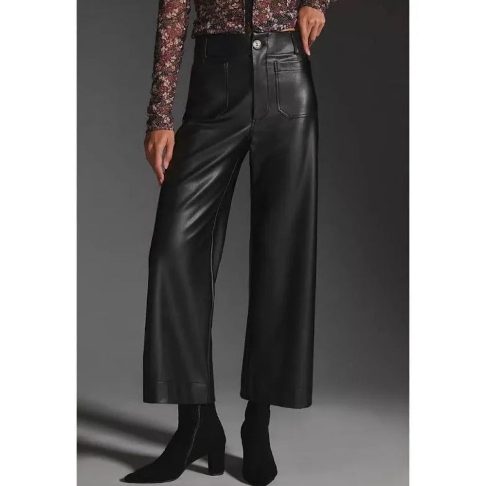 Anthropologie Leather Pants | Maeve Collette Cropped Pants Black size 25 Petite